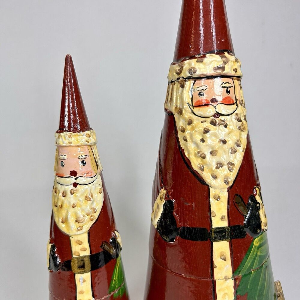 11” Wooden Stacking Santas Hand Painted-Glossy Finish - Christmas Figurines
